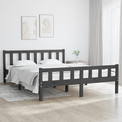 Bed Frame without Mattress Grey Solid Wood King Size