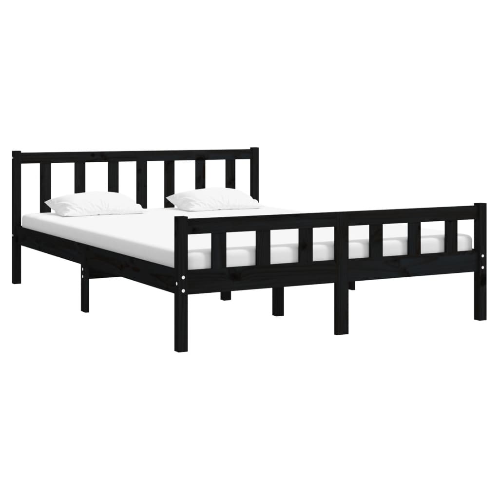 Bed Frame without Mattress Black Solid Wood King Size