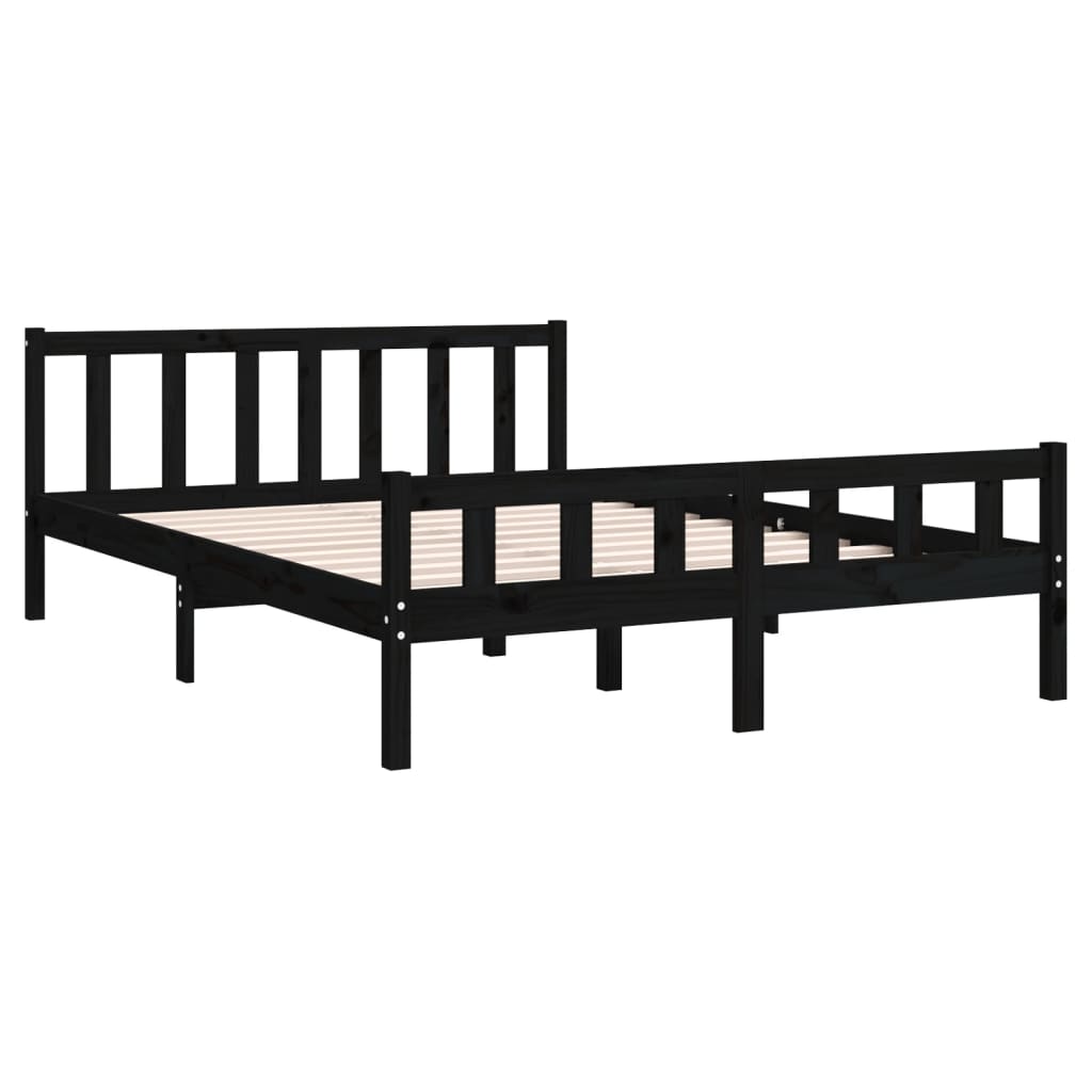 Bed Frame without Mattress Black Solid Wood King Size