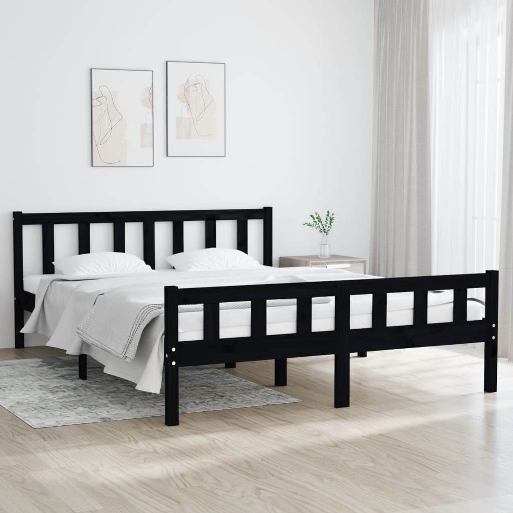 Bed Frame without Mattress Black Solid Wood King Size