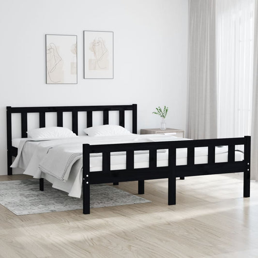 Bed Frame without Mattress Black Solid Wood King Size