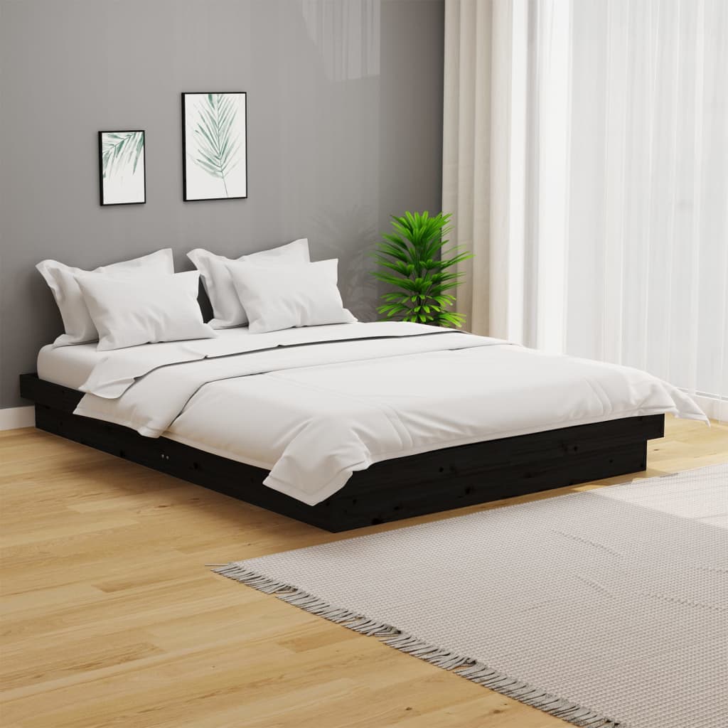 Bed Frame without Mattress Black Solid Wood Small Double