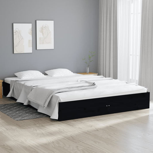 Bed Frame without Mattress Black Solid Wood 150x200 cm King Size King Size