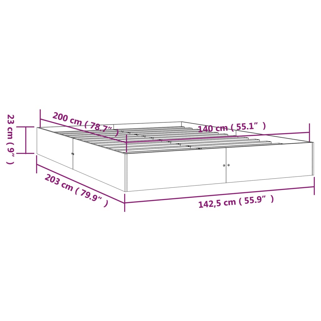 Bed Frame Solid Wood 140x200 cm