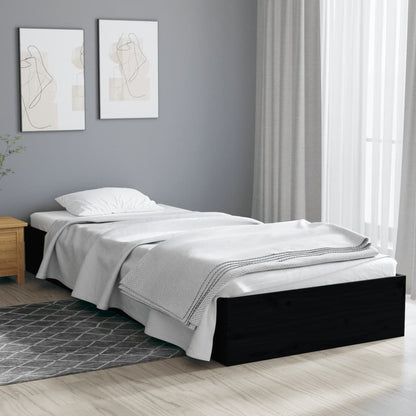 Bed Frame Black Solid Wood 75x190 cm Small Single