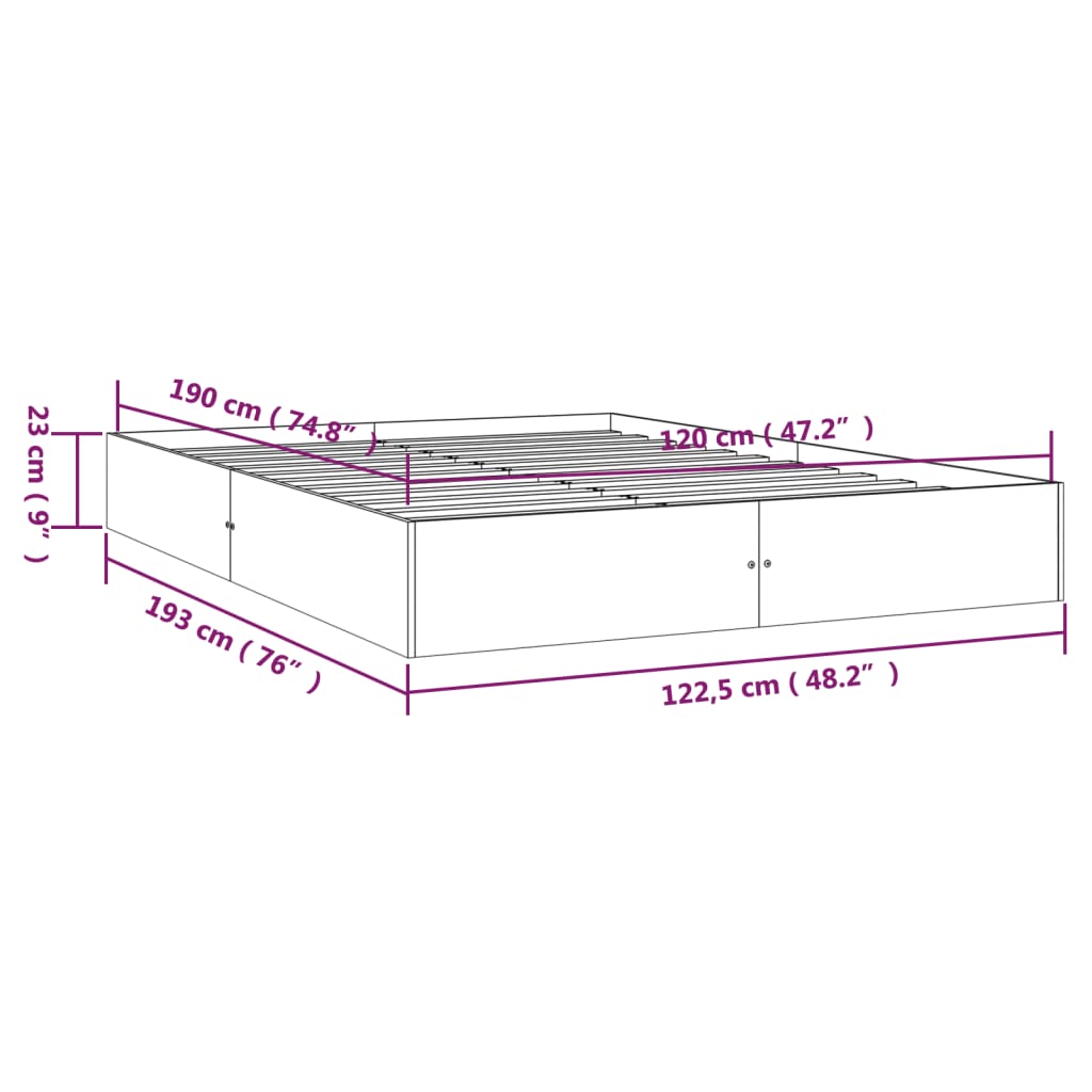 Bed Frame Grey Solid Wood 120x190 cm Small Double