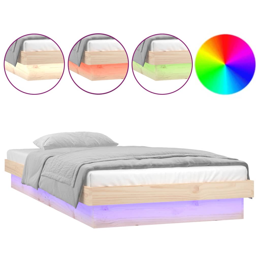 LED Bed Frame 100x200 cm Solid Wood