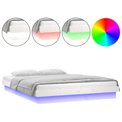 LED Bed Frame White 150x200 cm King Size Solid Wood