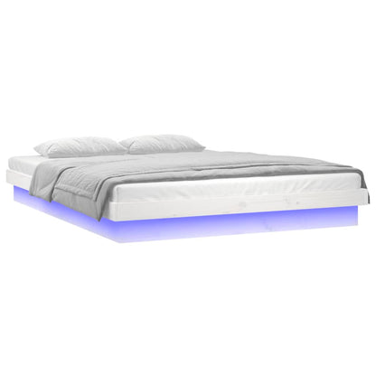 LED Bed Frame White 150x200 cm King Size Solid Wood