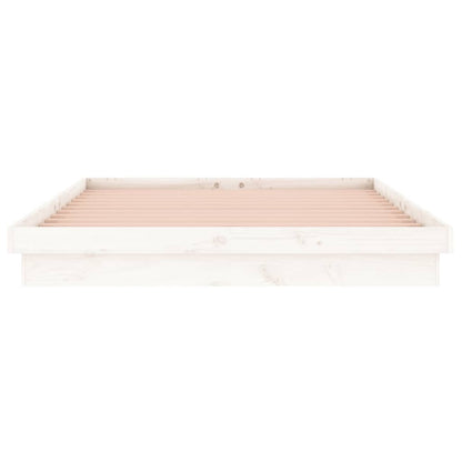 LED Bed Frame White 150x200 cm King Size Solid Wood