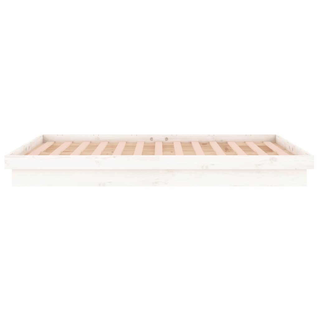 LED Bed Frame White 150x200 cm King Size Solid Wood