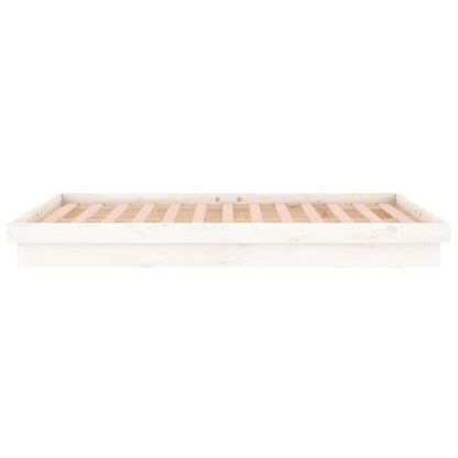 LED Bed Frame White 150x200 cm King Size Solid Wood