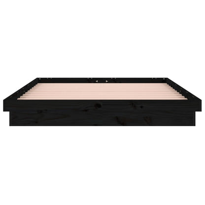 LED Bed Frame Black 150x200 cm King Size Solid Wood