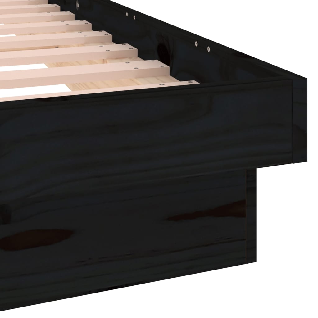 LED Bed Frame Black 150x200 cm King Size Solid Wood