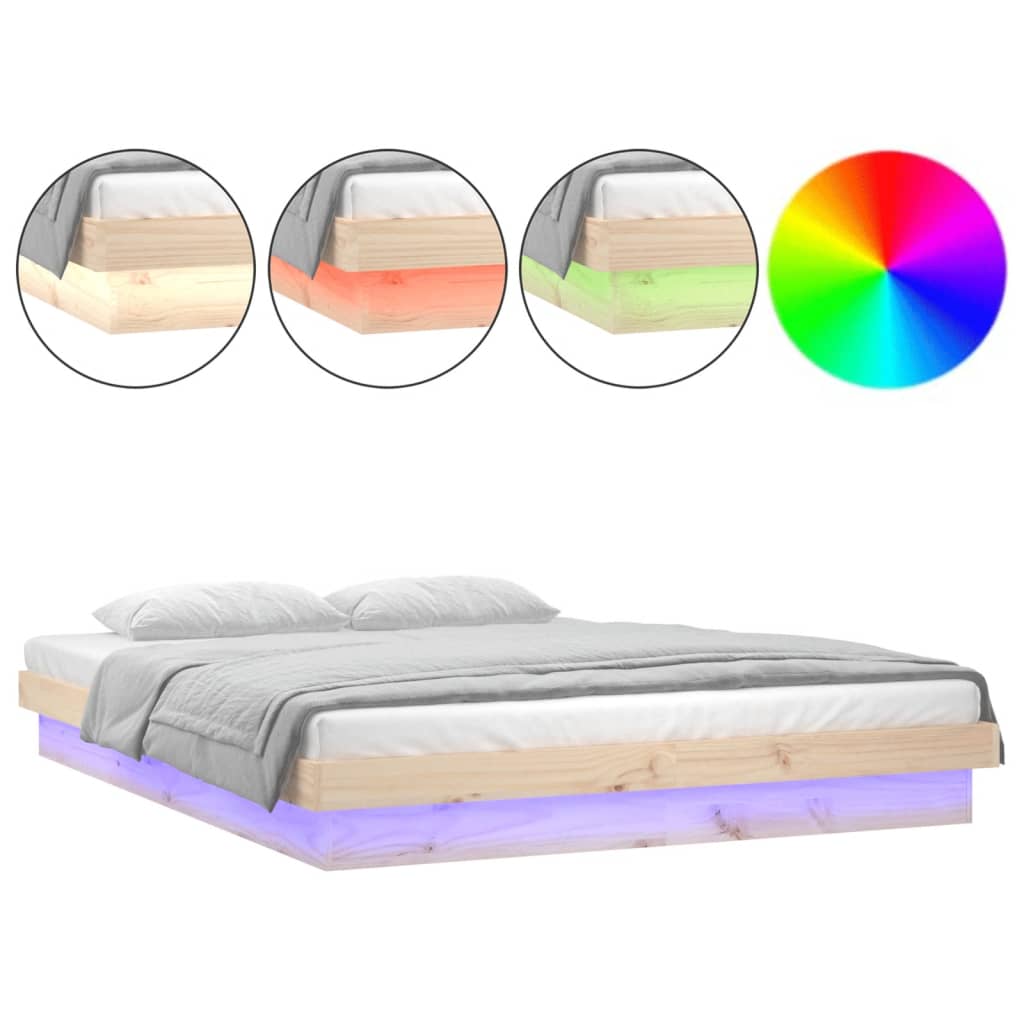 LED Bed Frame without Mattress 200x200 cm Solid Wood