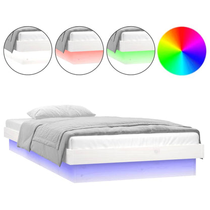 LED Bed Frame White 75x190 cm Small Single Solid Wood