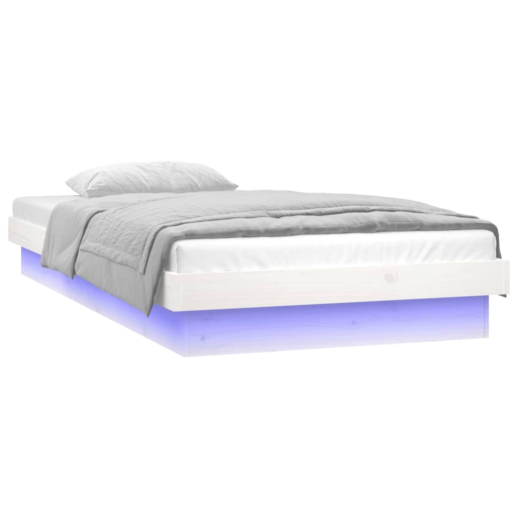 LED Bed Frame White 75x190 cm Small Single Solid Wood