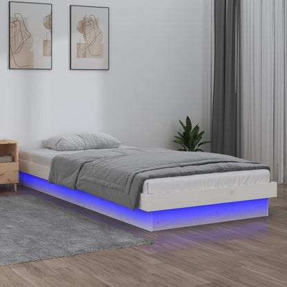 LED Bed Frame White 75x190 cm Small Single Solid Wood