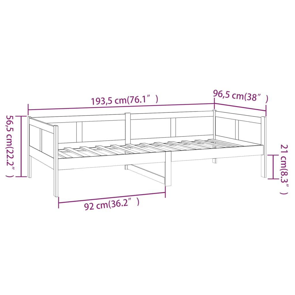 Day Bed without Mattress White Solid Wood Pine 90x190 cm Single