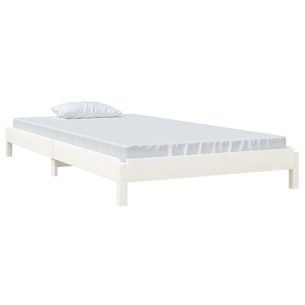 Stack Bed without Mattress White 75x190 cm Small Single Solid Wood Pine