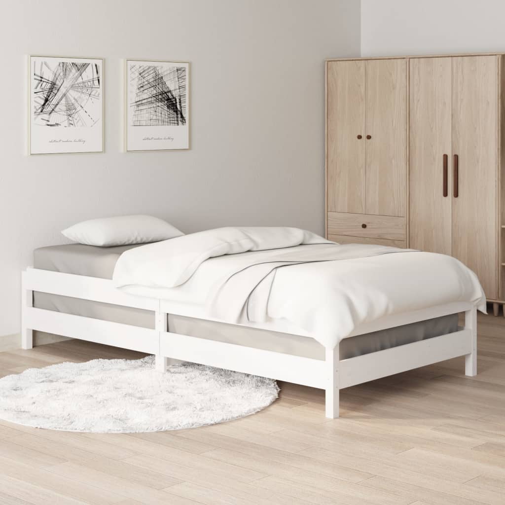 Stack Bed without Mattress White 75x190 cm Small Single Solid Wood Pine