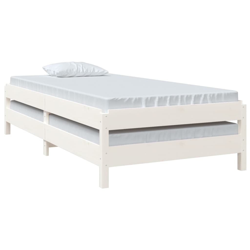 Stack Bed without Mattress White 75x190 cm Small Single Solid Wood Pine