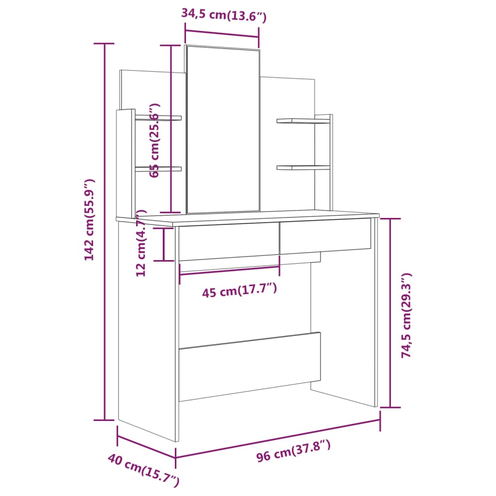 Dressing Table with Mirror Black 96x40x142 cm