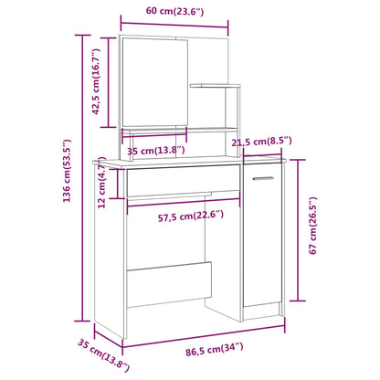 Dressing Table with Mirror Concrete Grey 86.5x35x136 cm