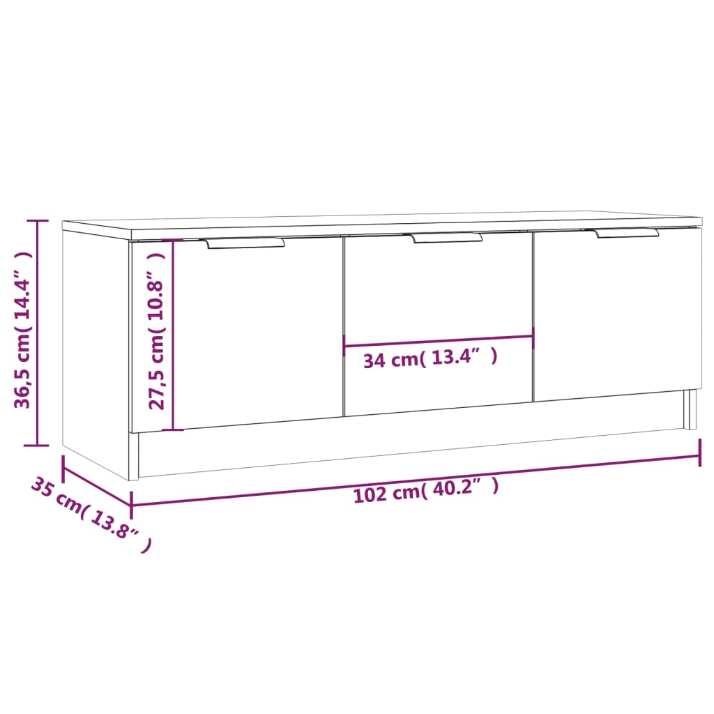 TV Cabinet Black 102x35x36.5 cm Engineered Wood