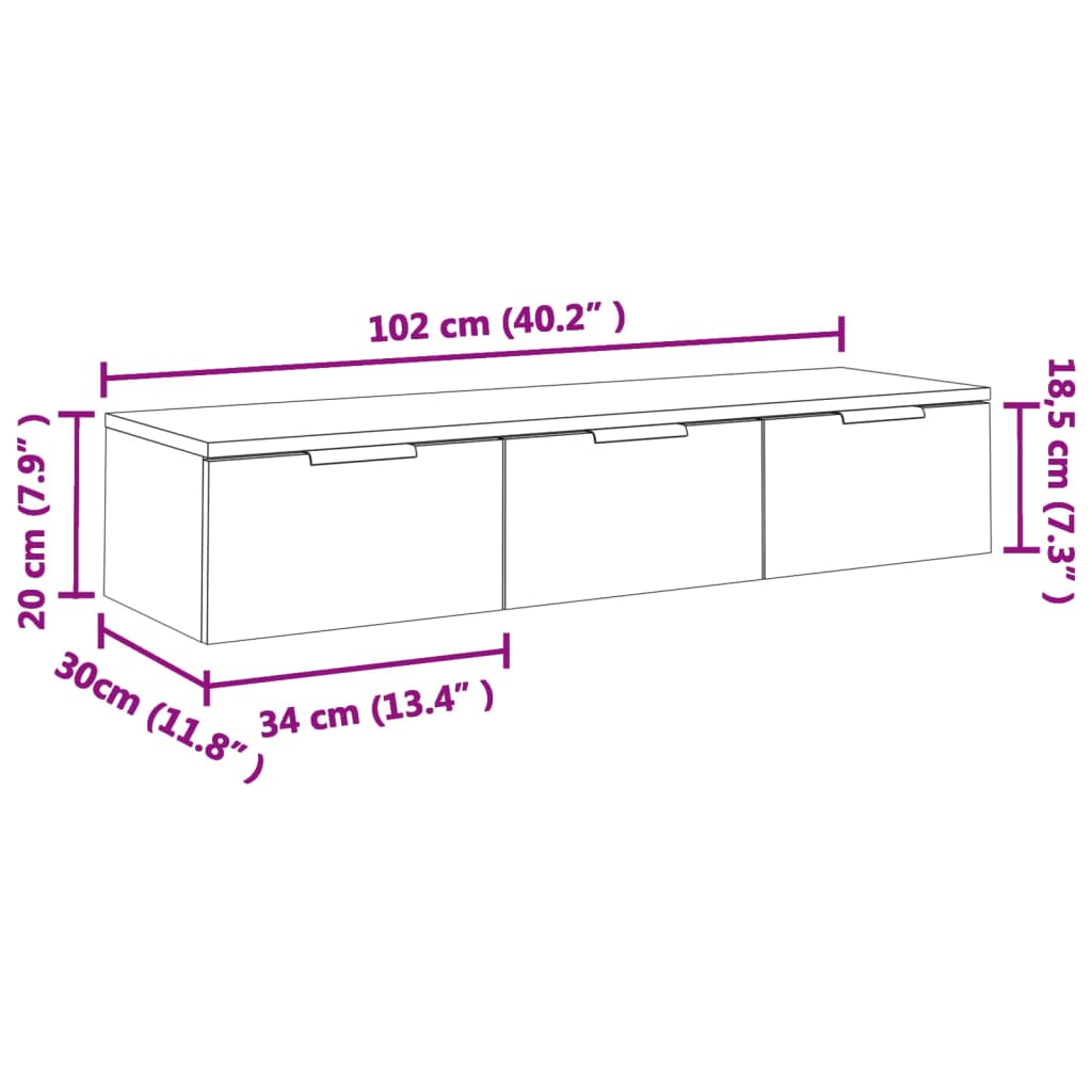 Wall Cabinet High Gloss White 102x30x20 cm Engineered Wood