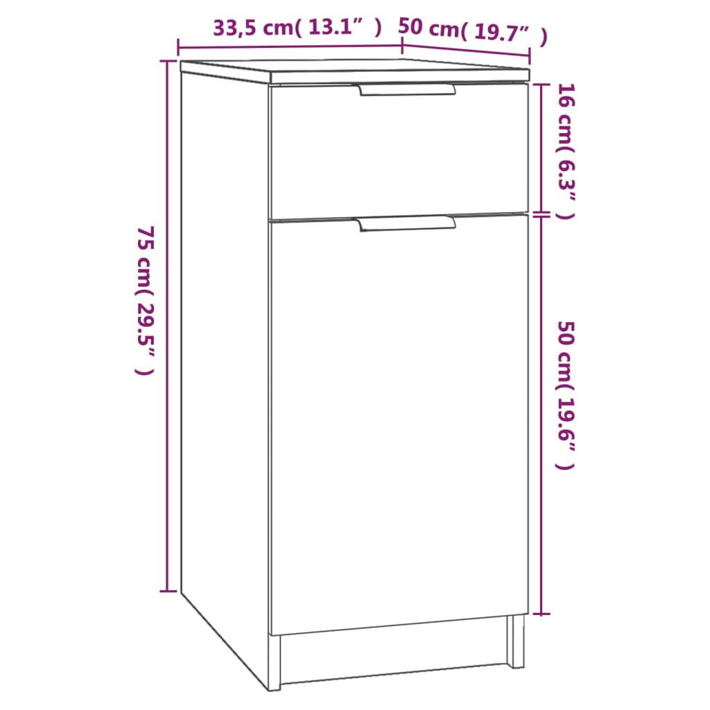 Desk Cabinet White 33.5x50x75 cm Engineered Wood