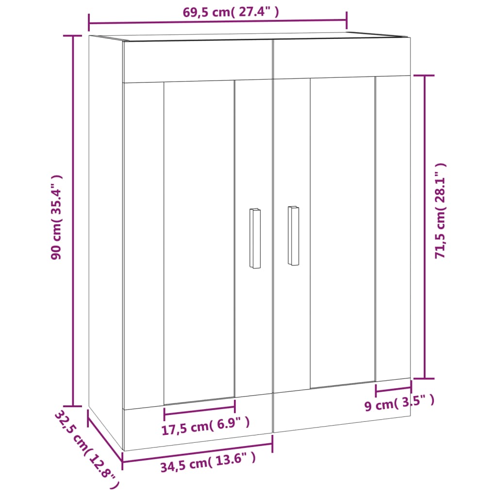 Wall Cabinet White 69.5x32.5x90 cm Engineered Wood