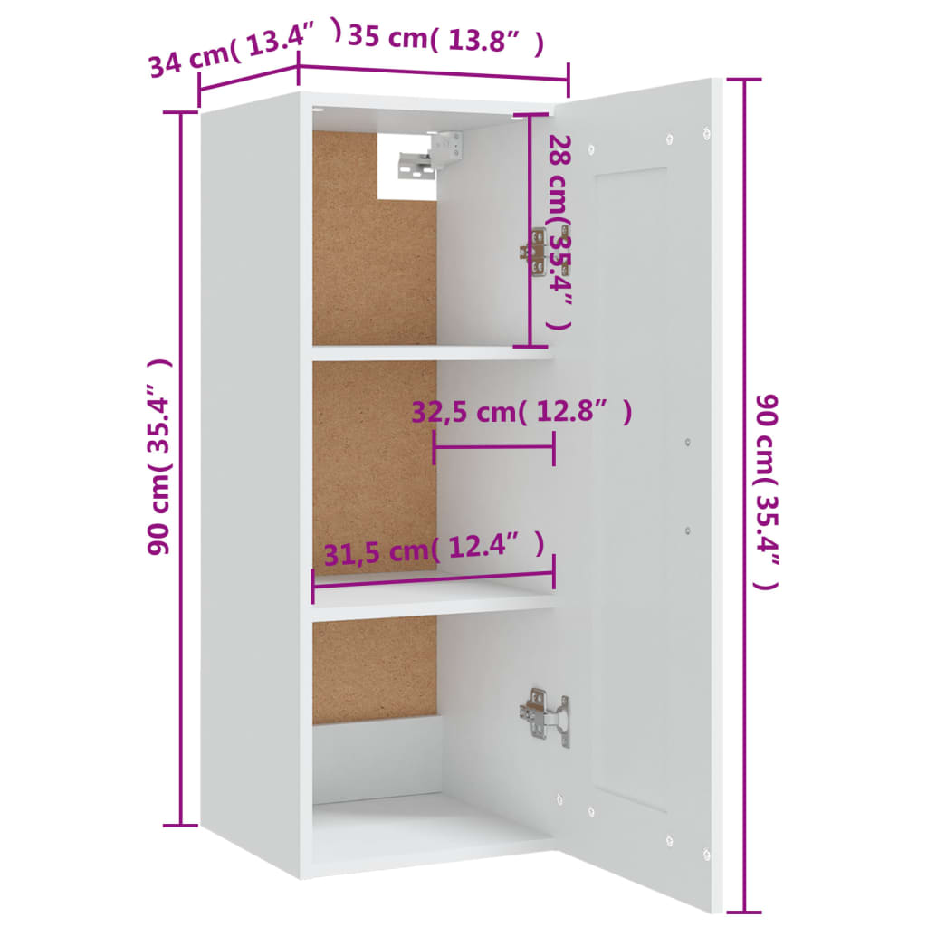 Hanging Cabinet White 35x34x90 cm Engineered Wood