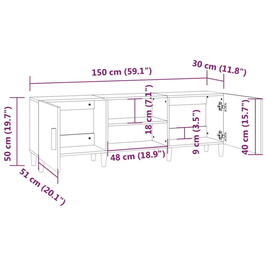 TV Cabinet White 150x30x50 cm Engineered Wood