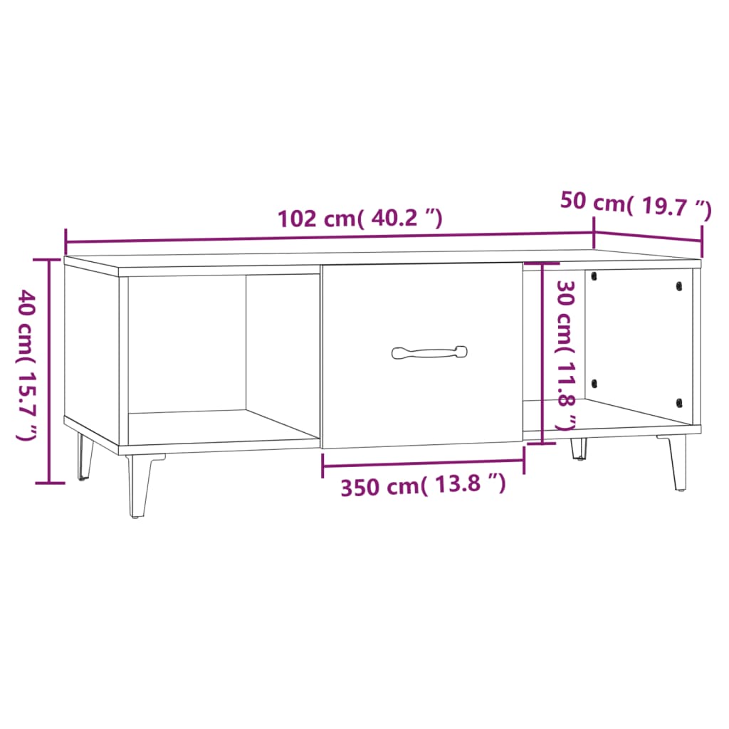 Coffee Table White 102x50x40 cm Engineered Wood