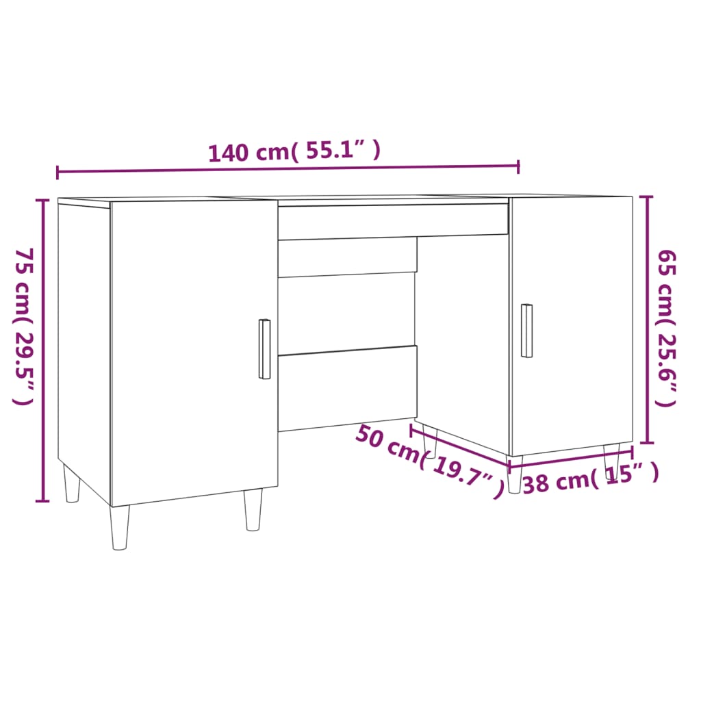 Desk White 140x50x75 cm Engineered Wood