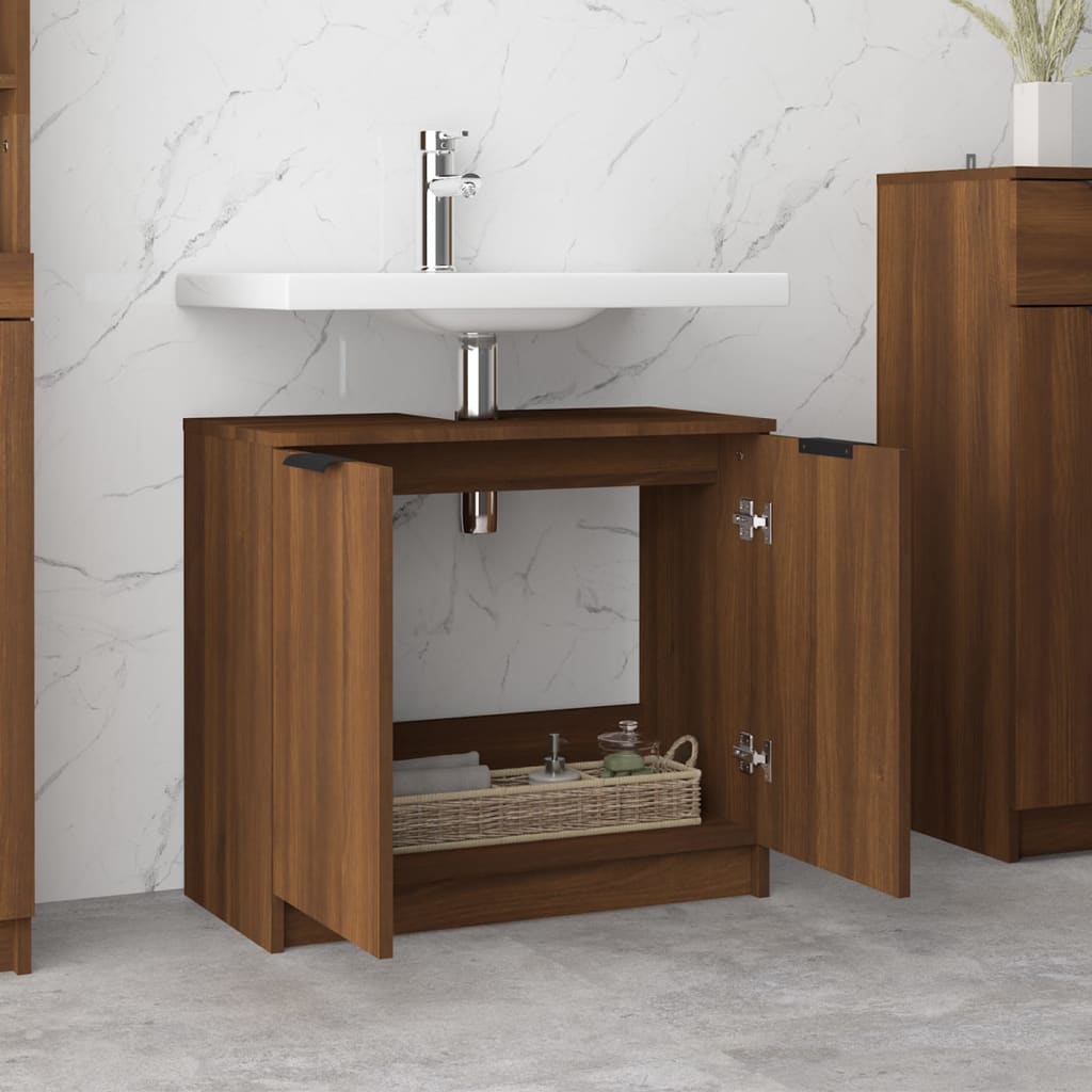 Bathroom Cabinet Brown Oak 64.5x33.5x59 cm Engineered Wood