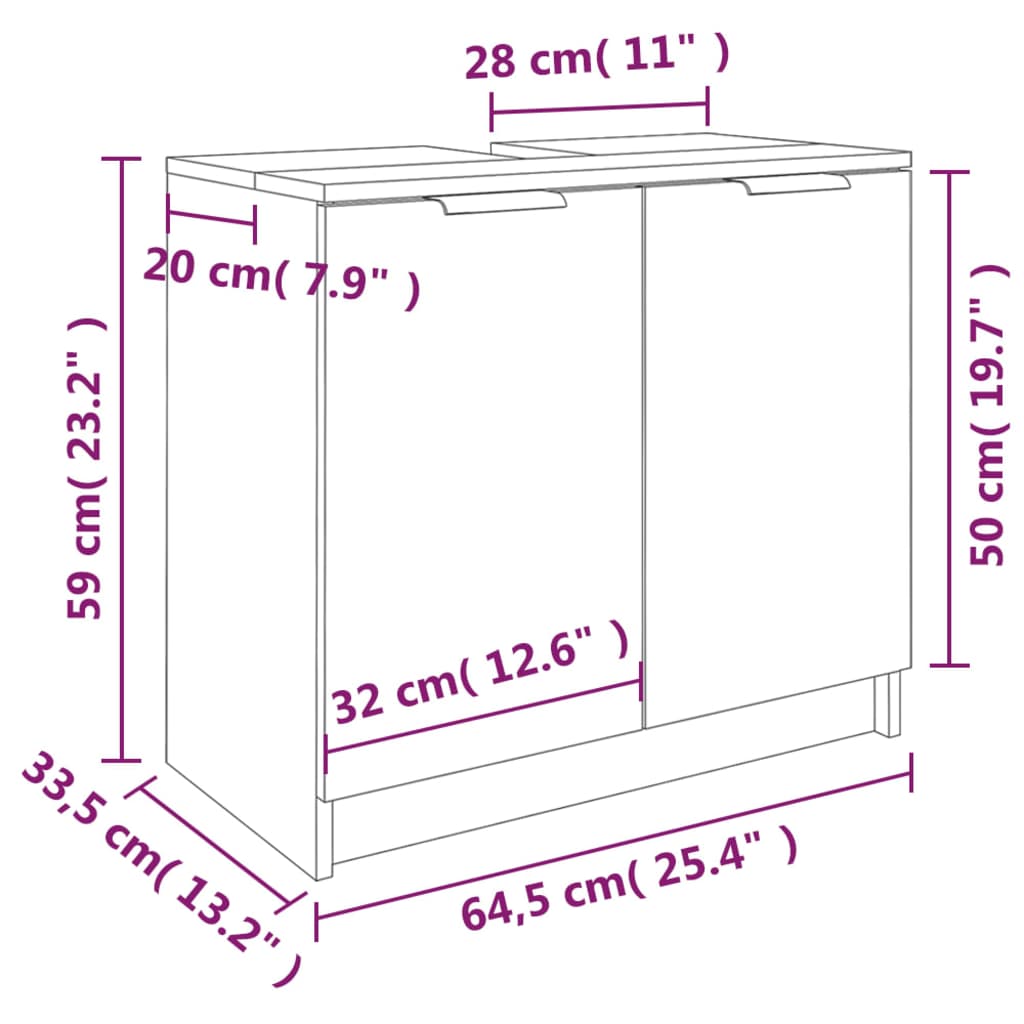 Bathroom Cabinet Brown Oak 64.5x33.5x59 cm Engineered Wood