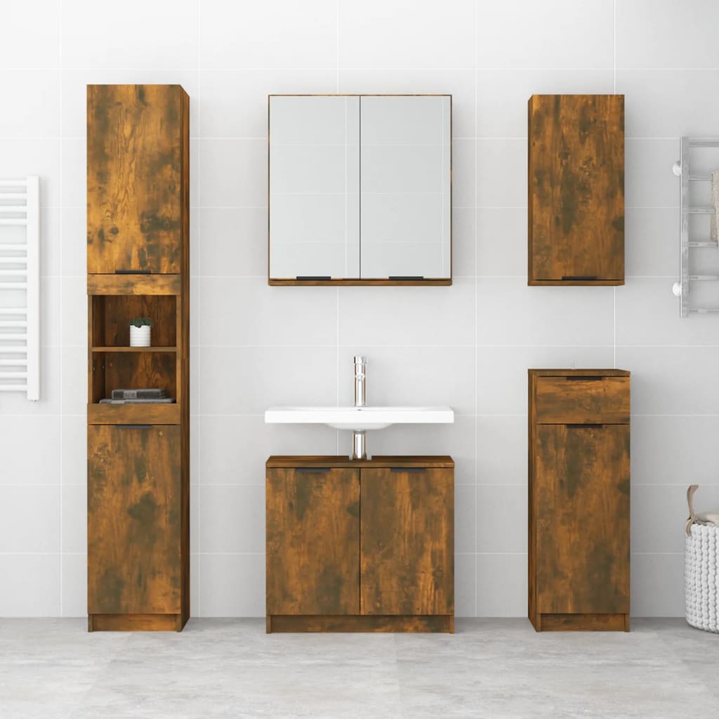 Bathroom Mirror Cabinet Smoked Oak 64x20x67 cm