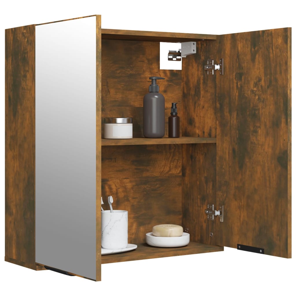 Bathroom Mirror Cabinet Smoked Oak 64x20x67 cm