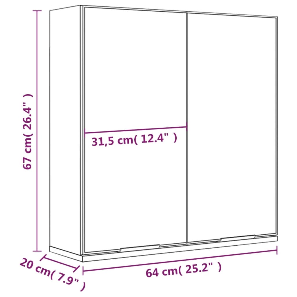 Bathroom Mirror Cabinet Smoked Oak 64x20x67 cm