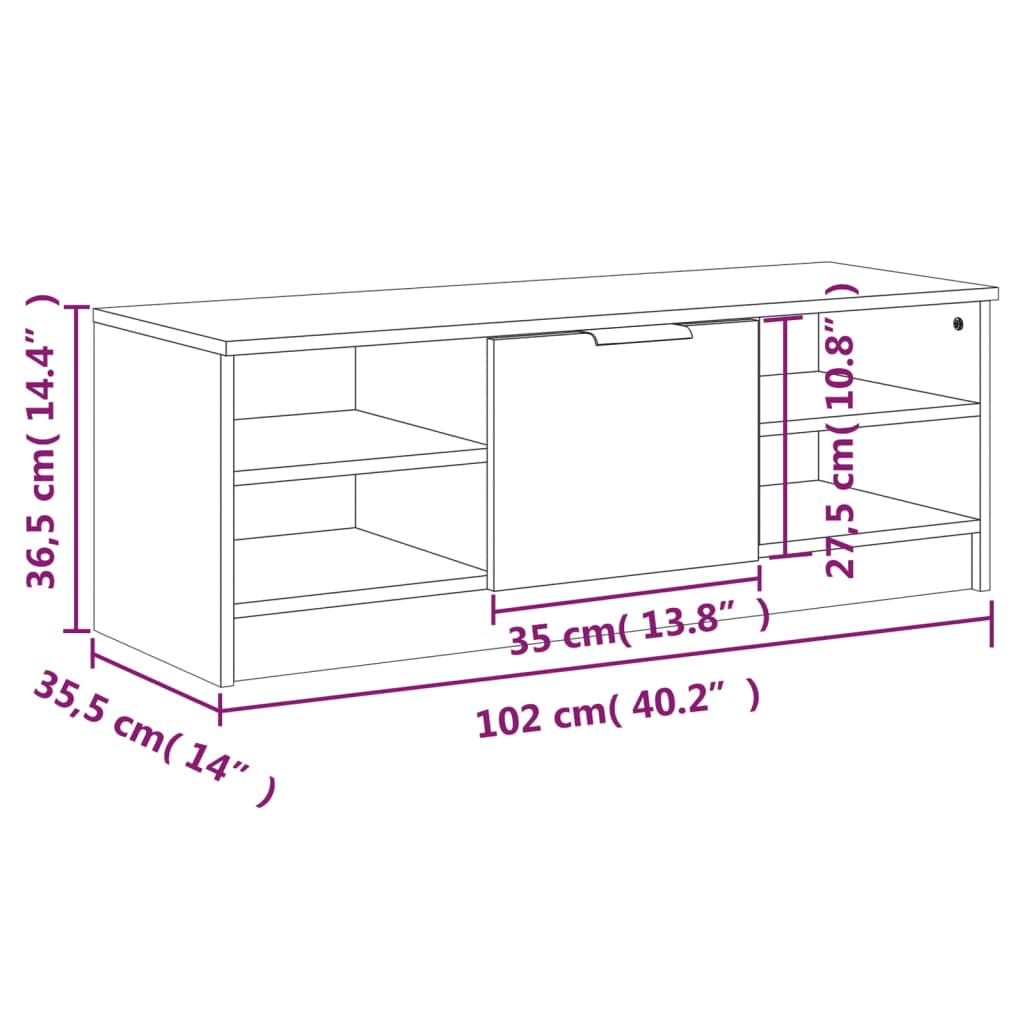 TV Cabinet Brown Oak 102x35.5x36.5 cm Engineered Wood