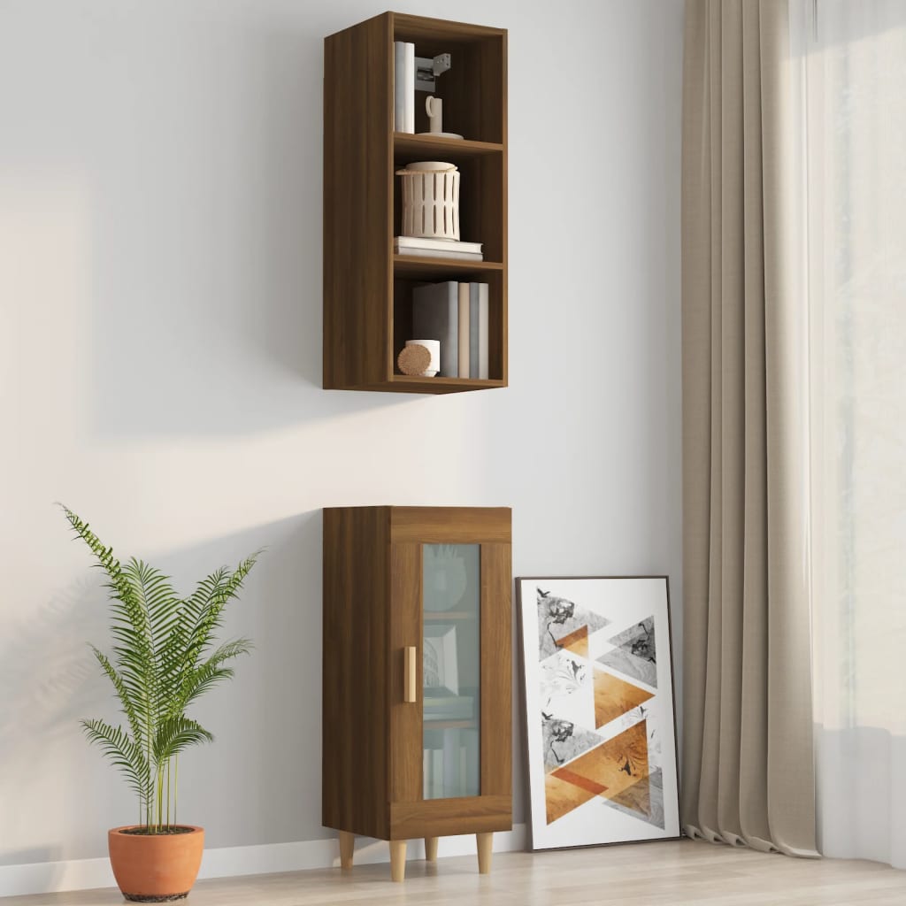 Wall Cabinet Brown Oak 32.5x34.5x90 cm Engineered Wood