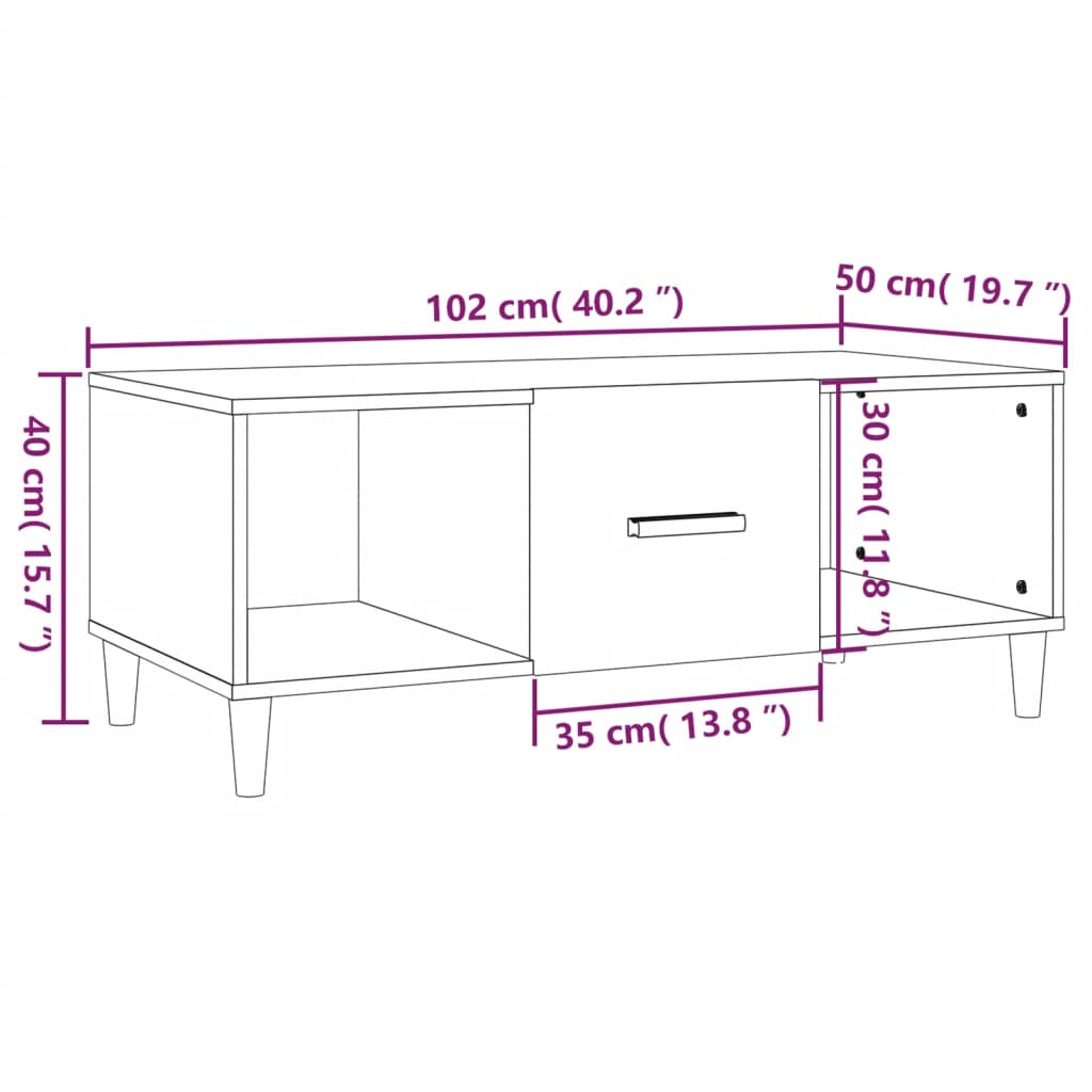 Coffee Table Smoked Oak 102x50x40 cm Engineered Wood