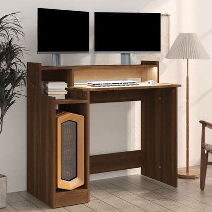 Desk with LED Lights Brown Oak 97x45x90 cm Engineered Wood