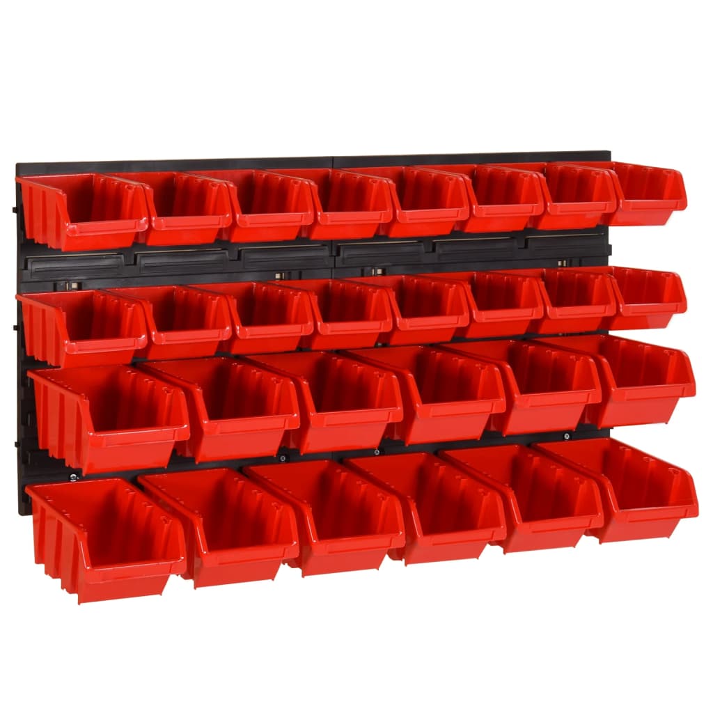 30 Piece Workshop Shelf Set Red and Black 77x39cm Polypropylene