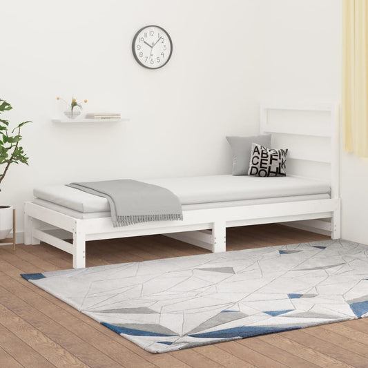 Pull-out Day Bed White 2x(90x190) cm Solid Wood Pine