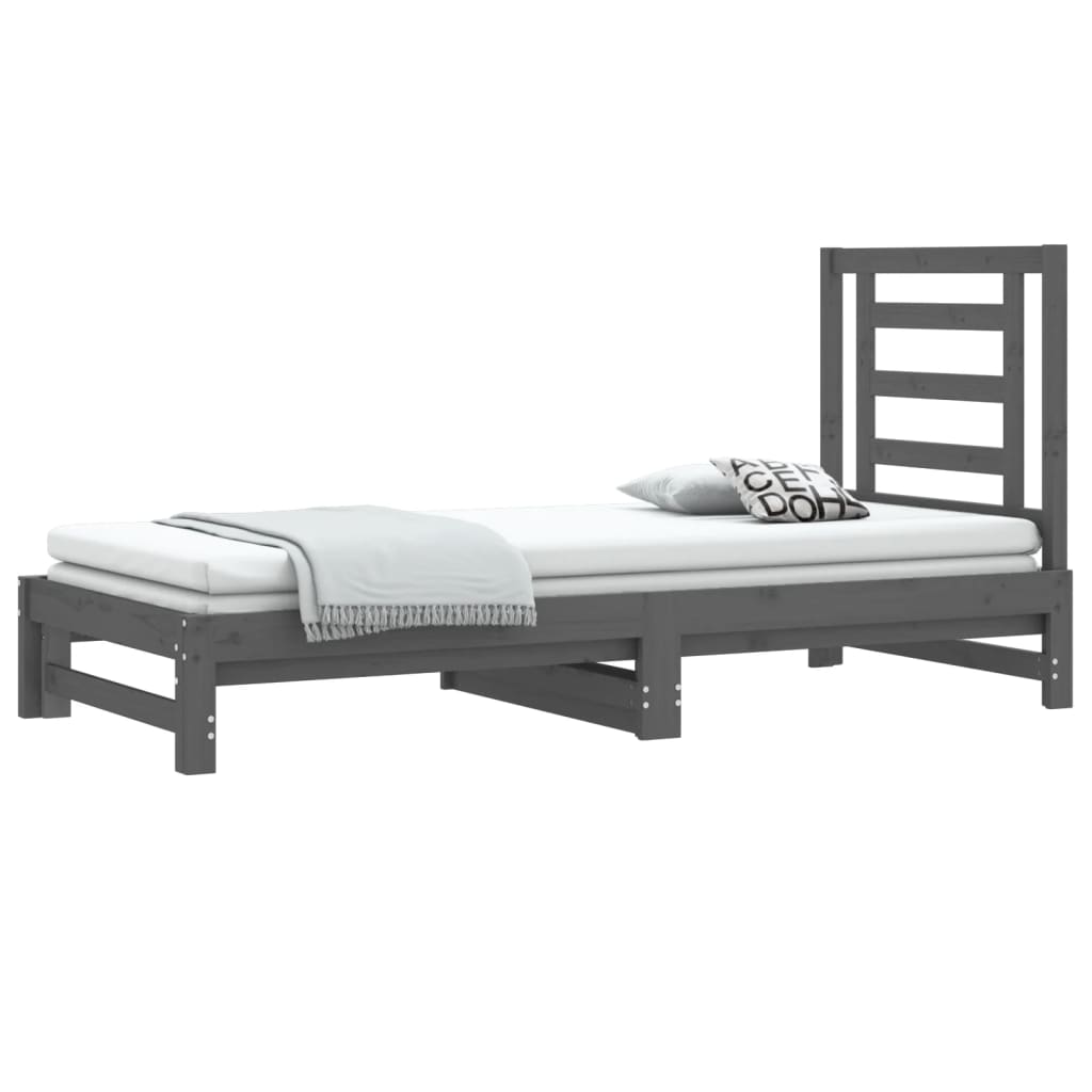 Pull-out Day Bed Grey 2x(90x200) cm Solid Wood Pine