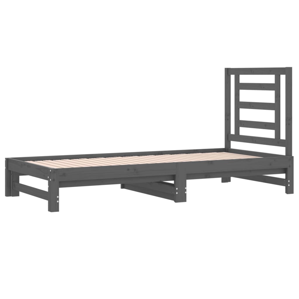 Pull-out Day Bed Grey 2x(90x200) cm Solid Wood Pine