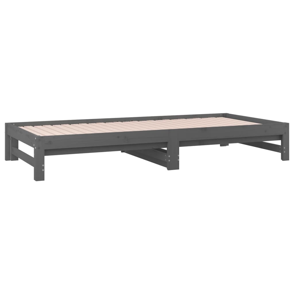 Pull-out Day Bed Grey 2x(90x200) cm Solid Wood Pine